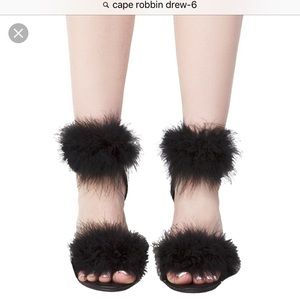 Black Feather Strap Heel/Stiletto